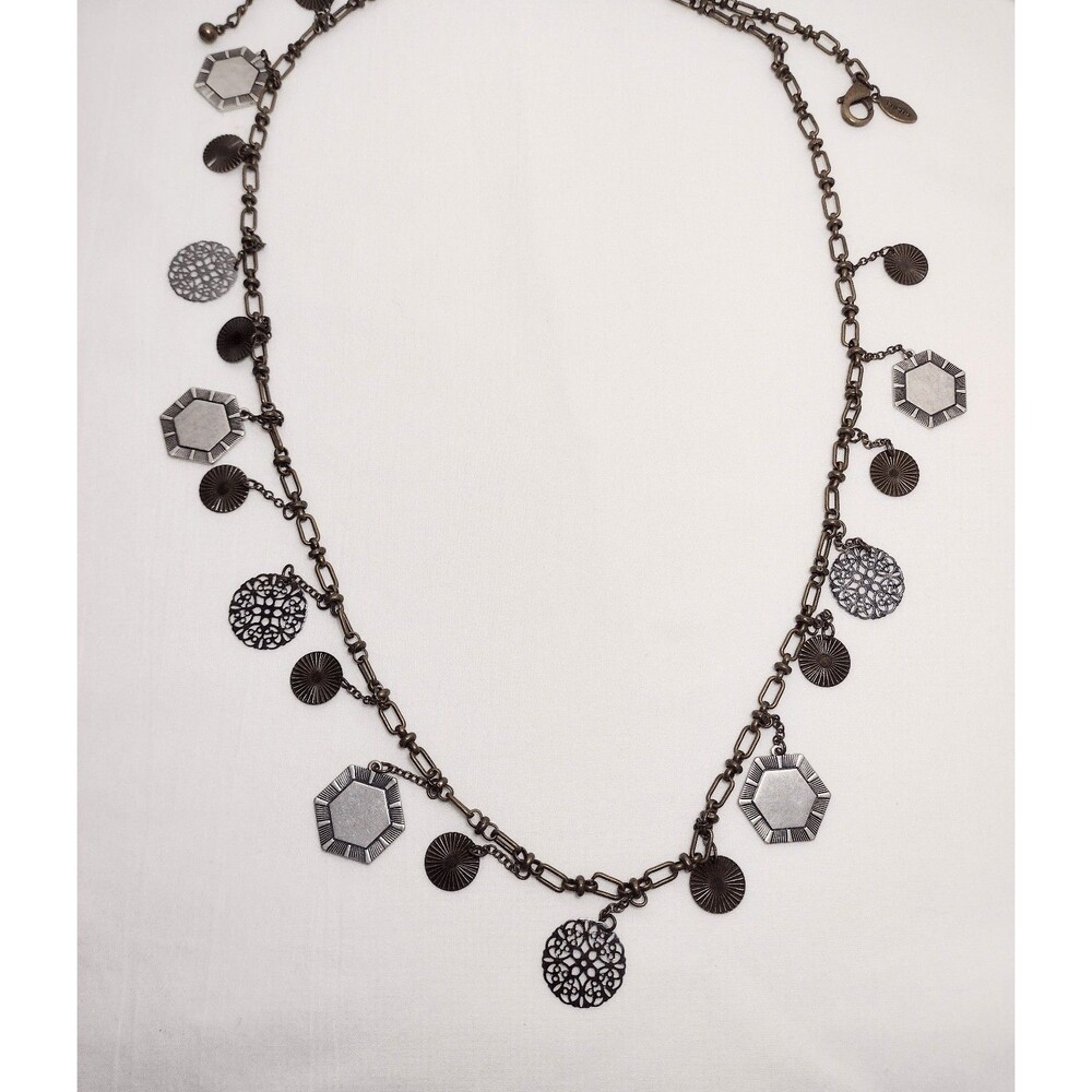 Chico's Necklace Silver Tone Embossed Charms Long 40" - Picture 4 of 5